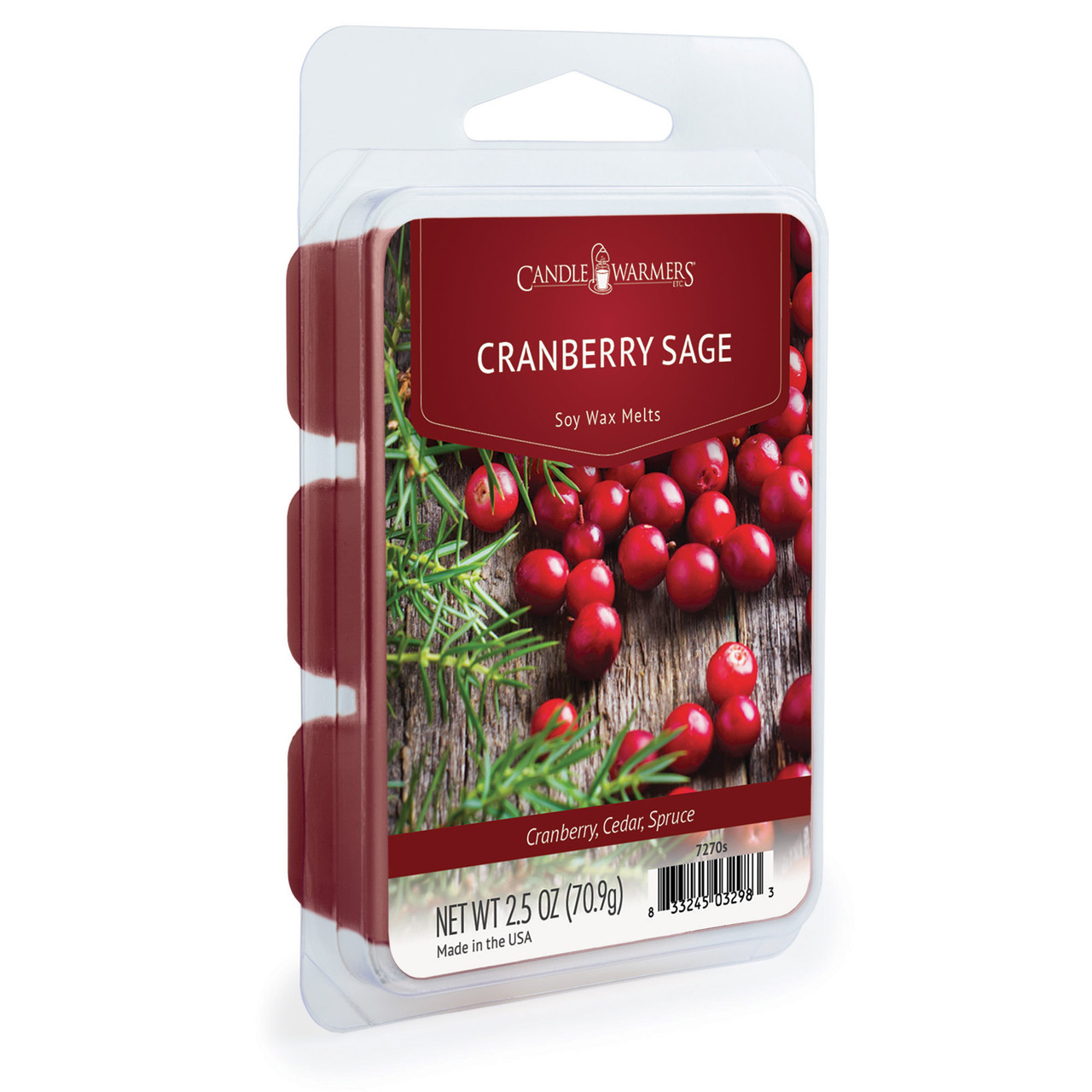 CRANBERRY SAGE FRAGRANCE: Tart cranberries combined with Valencia orange and sage. TOP NOTES: Tart Cranberry, Valencia Orange, Strawberry MID NOTES: Peach Nectar, Clary Sage, Cinnamon BASE NOTES: Cedar, Mistletoe, Frosted Spruce