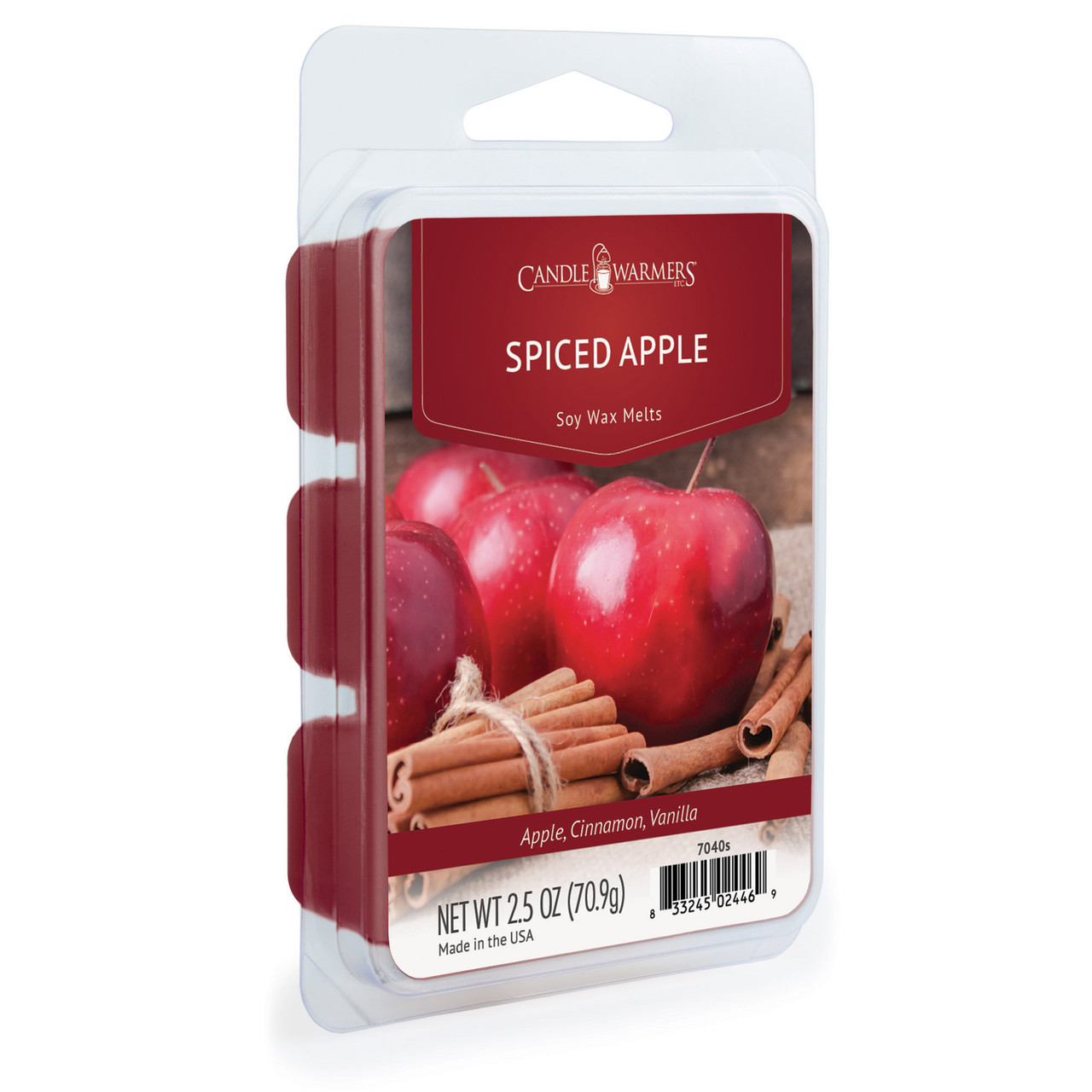SPICED APPLE FRAGRANCE: Bold notes of fresh fall apples, cinnamon, and clove. TOP NOTES: Apple, Banana, Cherry MID NOTES: Cinnamon, Clove BASE NOTES: Vanilla