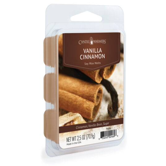 VANILLA CINNAMON FRAGRANCE: Pure vanilla bean, sweet cinnamon, and a touch of sugar. TOP NOTE: Buttery Caramel MID NOTE: Cinnamon Sugar BASE NOTE: Vanilla Cake
Melts are made of soy wax, which is both biodegradable and sustainably sourced. Each 2.5 oz melt wax has a melt time of 30 hours.