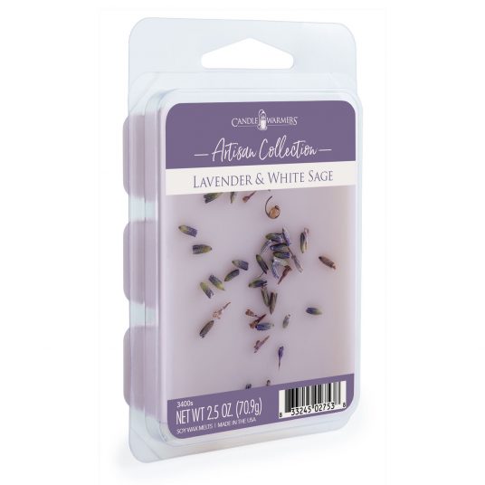 Lavender and White Sage Artisan Wax Melts by Candle Warmers Etc. Dewy lavender in a meadow of white sage accented by wildflowers and soft woods.