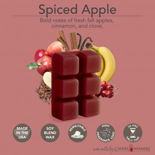SPICED APPLE FRAGRANCE: Bold notes of fresh fall apples, cinnamon, and clove. TOP NOTES: Apple, Banana, Cherry MID NOTES: Cinnamon, Clove BASE NOTES: Vanilla
