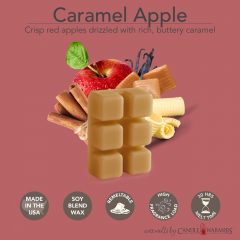 CARAMEL APPLE FRAGRANCE: Crisp red apples drizzled with rich, buttery caramel. TOP NOTES: Caramel, Butter, Apple MID NOTES: Cinnamon, nutmeg BASE NOTES: Sweet, Vanilla, Butter