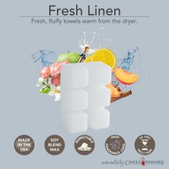 FRESH LINEN FRAGRANCE: Fresh, fluffy towels warm from the dryer. TOP NOTES: Aqueous, Marine, Jasmine, Orange MID NOTES: Fruity, Apple, Jasmine, Rose BASE NOTES: Woody, Sandalwood, Peach, Mimosa