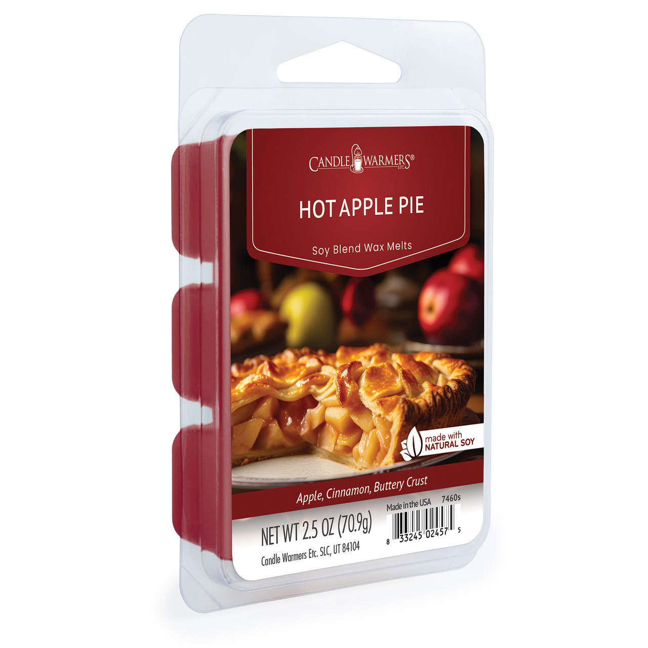 HOT APPLE PIE FRAGRANCE: Hot from the oven apple pie with tart apples and a flaky, buttery crust. TOP NOTES: Orange, Cranberry, Apple, Lemon MID NOTES: Cinnamon, Clove BASE NOTES: Tonka, Vanillin, Musk