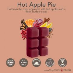HOT APPLE PIE FRAGRANCE: Hot from the oven apple pie with tart apples and a flaky, buttery crust. TOP NOTES: Orange, Cranberry, Apple, Lemon MID NOTES: Cinnamon, Clove BASE NOTES: Tonka, Vanillin, Musk