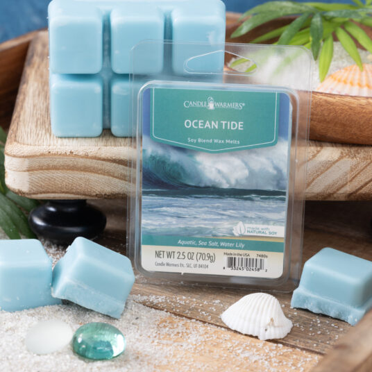OCEAN TIDE FRAGRANCE: Tranquil water, warm sand, and tropical flowers. TOP NOTES: Peach, Plum, Black Currant, Apple MID NOTES: Night Blooming Jasmine, Honeysuckle BASE NOTES: Vanilla, Musk
