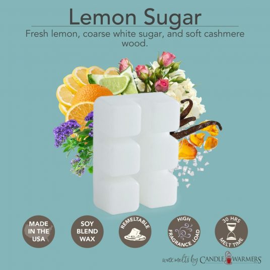 LEMON SUGAR FRAGRANCE: Fresh lemon, coarse white sugar, and soft cashmere wood. TOP NOTES: Lemon, Lime, Orange MID NOTES: Rose, Jasmine BASE NOTES: Amber, Heliotrope, Vanilla Bean