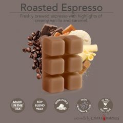 ROASTED ESPRESSO FRAGRANCE: Freshly brewed espresso with highlights of creamy vanilla and caramel. TOP NOTES: Sweets, Caramelized Sugar, Butter MID NOTES: Chocolate Cream, Vanilla Ice Cream BASE NOTES: Roasted Coffee Bean, Caramel