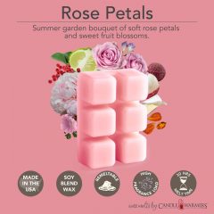ROSE PETALS FRAGRANCE: Nostalgic notes of sweet, Summer garden bouquet of soft rose petals and sweet fruit blossoms. TOP NOTES: Champagne, Litchi, Pink Berry, Bergamot MID NOTES: Pink Peony, Rose, Freesia BASE NOTES: White Musk, Amber