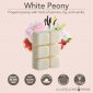 WHITE PEONY FRAGRANCE: Fragrant peony with hints of jasmine, fig, and vanilla. TOP NOTES: Floral, Sweet MID NOTES: Peony, Berry BASE NOTES: Musk, Vanilla