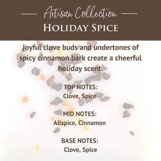 Holiday Spice Artisan Wax Melts by Candle Warmers Etc. Joyful clove buds and undertones of spicy cinnamon bark create a cheerful holiday scent. 100% Soy Wax.