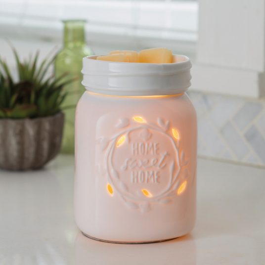 Candle Warmers Etc Vintage Bulb Mason Jar Fragrance Warmer Gift Set with Fresh Linen, Lavender & Ocean Tide Wax Melts, Clear