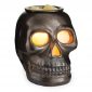 This dark metallic gunmetal spooky skull with glowing eyes and nose will be the perfect addition to your gothic decor or for Halloween.