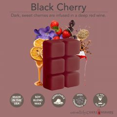 BLACK CHERRY FRAGRANCE: Dark, sweet cherries are infused in a deep red wine. TOP NOTES: Dark Cherry, Wild Strawberry, Dried Orange, Winter Cumin MID NOTES: Sweet Wine, Violet, Clove Bud BASE NOTES: Caramel, Candy Floss