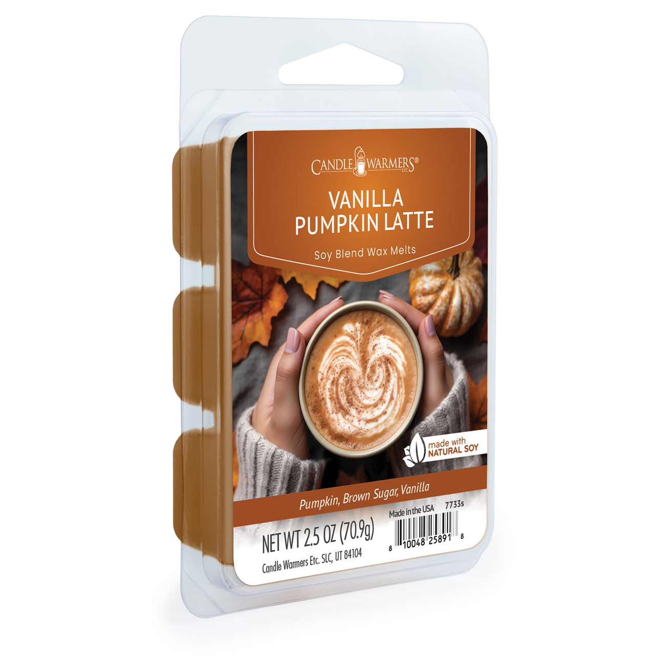 Vanilla Pumpkin Latte: Elevate your space with the irresistible scent of our Vanilla Pumpkin Latte Wax Melt. Immerse yourself in the comforting aroma of warm pumpkin and creamy vanilla cream, kissed with a sprinkle of crystalized sugar. Enjoy the delightful harmony of top notes featuring pumpkin and pecan praline, accompanied by the inviting blend of nutmeg, cinnamon, and caramel in the middle notes. The base notes of brown sugar and vanilla provide a soothing and decadent foundation, creating a cozy and relaxing ambiance in any room. TOP NOTES: Pumpkin, Pecan Praline MID NOTES: Nutmeg, Cinnamon, Sweet Potato, Caramel BASE NOTES: Brown Sugar, Vanilla
Melts are made of soy wax, which is both biodegradable and sustainably sourced. Each 2.5 oz melt wax has a melt time of 30 hours.
Classic Wax Fragrances contain both fine fragrances and natural ingredients. Our soy wax holds a high fragrance load and is proudly poured in the USA!
Wax melts offer a no flame, no soot, no smoke sensory experience. Pair with one of our Candle Warmers Etc. Fragrance Warmers, available in a variety of styles and colors.
2.5 oz of wax is poured into a plastic tray that divides wax into 6 cubes. Tray can be used for wax-cooling and remelting your wax later!Melts are made of soy wax, which is both biodegradable and sustainably sourced. Each 2.5 oz melt wax has a melt time of 30 hours.
Classic Wax Fragrances contain both fine fragrances and natural ingredients. Our soy wax holds a high fragrance load and is proudly poured in the USA!
Wax melts offer a no flame, no soot, no smoke sensory experience. Pair with one of our Candle Warmers Etc. Fragrance Warmers, available in a variety of styles and colors.
2.5 oz of wax is poured into a plastic tray that divides wax into 6 cubes. Tray can be used for wax-cooling and remelting your wax later!