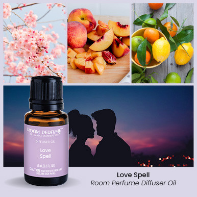 LOVE SPELL FRAGRANCE: Playful blend of lush blossoms and sweet peaches. TOP NOTES: White Peach, Bergamot, Mandarin MID NOTES: Cherry Blossom, Star jasmine, Cyclamen BASE NOTES: Fresh Breeze Accord, Exotic Musk
