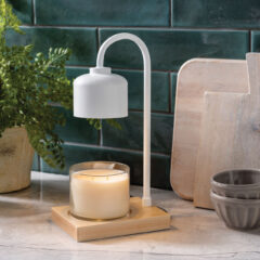 White and Wood Arched Candle Warmer Lamp