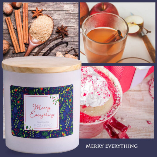 MERRY EVERYTHING SOY CANDLE: This scent is everything holiday combined into one festive fragrance, from spicy cinnamon and nutmeg, to top notes of sweet oranges.