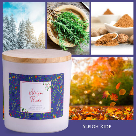 Sleigh Ride Soy Candle: Take a ride on Santa’s magical sleigh with the scent of crisp cool air and warm cedar woods.