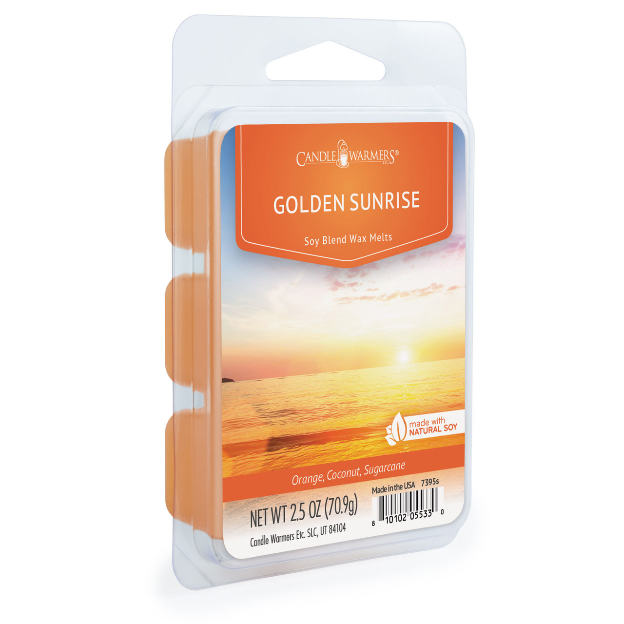 Golden Sunrise captures the essence of a bright sunrise with beautiful notes of sun-kissed orange, juicy mandarin, and fresh-picked tangerine. Hints of pink grapefruit nectar sweetened with sugared wild berries will fill your home with an invigorating sunny fragrance that is sure to wake you up! TOP NOTES: Citrus, Orange  MID NOTES: Fruit, Coconut BASE NOTES: Musk, Sugar