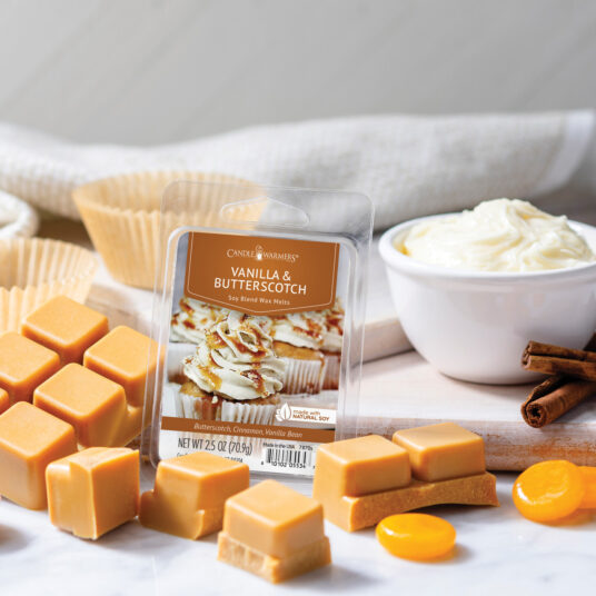 Vanilla & Butterscotch wax melts are a mouthwatering blend of warm maple butterscotch, toffee, and vanilla custard that's covered in a decadent cinnamon glaze. When melted, this heavenly treat will fill your home with the aroma of freshly baked sweets. TOP NOTES: Maple, Butterscotch MID NOTES: Cinnamon, Coconut BASE NOTES: Vanilla, Toffee