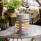 Add beautiful fragrance to your room with the Shutter Lantern Canopy Illumination Warmer. The stunning lantern features a shutter motif and rustic rope handle. A halogen bulb warms wax melts in the warming dish from the top down releasing fragrance into your home.