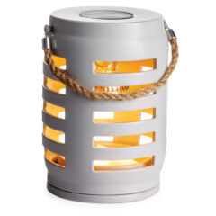 Add beautiful fragrance to your room with the Shutter Lantern Canopy Illumination Warmer. The stunning lantern features a shutter motif and rustic rope handle. A halogen bulb warms wax melts in the warming dish from the top down releasing fragrance into your home.