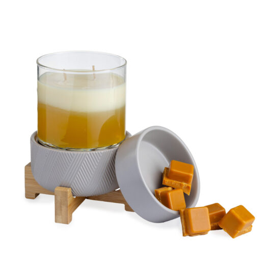 DESIGN: Enjoy the simple yet stunning functionality of the Wooden Pedestal 2-in-1 Fragrance Warmer with a low-key design. The curved wooden stand and grey ceramic finish will transform your living space into a relaxing oasis with the aroma of your favorite candles or wax melts.
FEATURES: Removable dish for use with your favorite fragrance wax melts, bricks or tarts. Easy on/off dial on cord and an indicator light so you know when it is on.
USE: For use with candles that are 10 oz or smaller or wax fragrance melts or wax tarts.
SPECS: Warming plate is 3.9