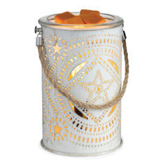 Rustic and chic, enjoy your choice of wax melts in our Lone Star Illumination Fragrance Warmer and watch as soft patterns of light dance across the walls. 
This warmer gives off a vintage feel with a braided rope handle and tin canister vessel, serving as a star-of-the-show statement piece or as a versatile addition to any room's decor.
USE: Add scented wax melts to the removable warming dish to safely release fragrance throughout your home. Recommended with our Artisan or Aromatherapy soy wax melts or Classic or Odor Eliminating soy blend wax melts.
FUNCTION: Decorative electric fragrance warmer designed to warm scented wax and create the ambient glow of a burning candle. Includes NP3 Vintage Bulb.
FUNCTION: No flame reduces the risk of house fires, while also eliminating carbon toxins, smoke and soot from the air.
INCLUDES: Warmer and NP3 Vintage Warming bulb. Cord is 3 ft long with dial switch for easy on/off. 1 Year limited warranty against factory defects.
Illumination Fragrance Warmers are our top-selling traditional warmers. Each is designed with your style in mind to accent your home decor, whether it is traditional, transitional, farmhouse, modern, cottage, Scandinavian, or more! We use high-quality ceramic, porcelain, metals and glass to provide a product worthy of the included one-year warranty.
Vintage Illumination Fragrance Warmers feature vintage style bulbs paired with a variety of materials and styles that allow the warm glow of the vintage bulb to be the focal point.
