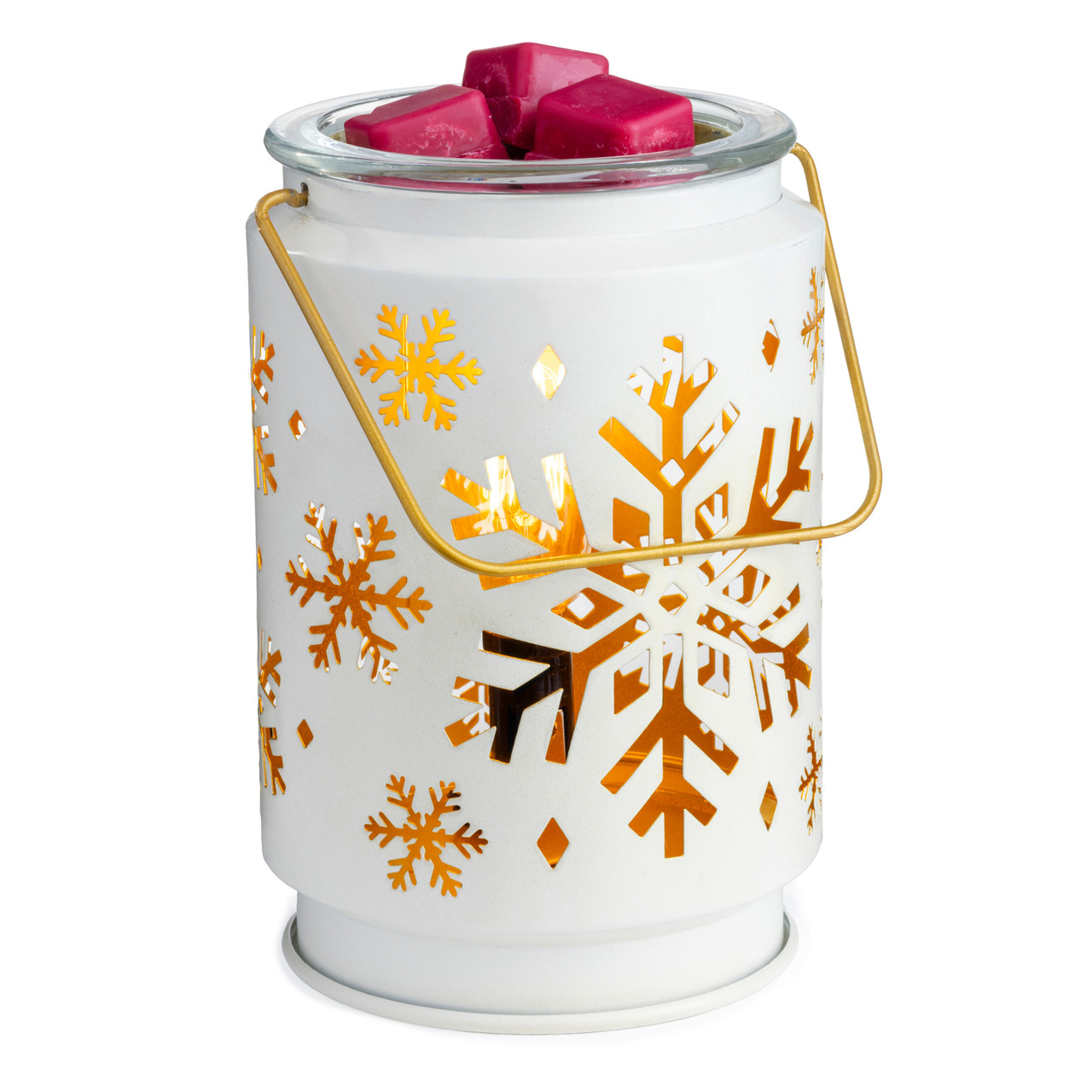 low away, winter blues! Our vintage Snowflake Illumination Fragrance Warmer will fill your home with fine fragrance and an enchanting ambiance. The vintage tin can styling was designed as a nod to holiday memories, and paired with soft illumination to transform any space into a winter wonderland.