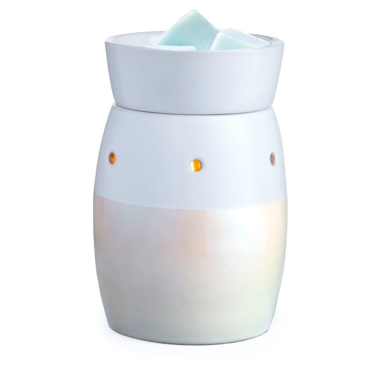 DESIGN: Add a dreamy glow to any space with the Iridescent Midsize Illumination Fragrance Warmer the perfect way to fill your home with delicious scents and soft, romantic lighting. This modern and chic warmer features a pearlescent pink and white exterior that illuminates from within, melting wax in the dish on top and surrounding you in fragrance.
FEATURES: Smaller fragrance warmer for small and medium rooms with a removable wax dish for easy wax removal.
USE: Warms fragrance melts and tarts. Roller switch for easy on/off is on the cord. Cord is 3ft long. NP7 bulb (included) can be changed out when bulb wears out.
SPECS: Overall dimensions are 5