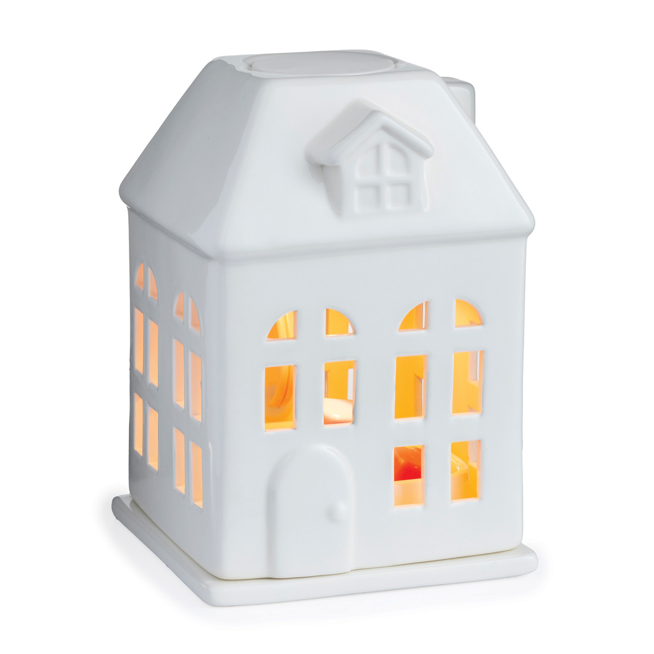 Fill your home with your favorite aromas and a touch of old fashioned charm. You will be delighted by the soft, welcoming glow that illuminates from the windows of this adorable porcelian house, as wax melts of your choice are warmed from the inside. This Illumination Canopy Fragrance Warmer will fit right in with farmhouse, country, and rustic decor styles.