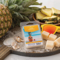 Escape to the tropics with the Aloha Pineapple wax melt - a delightful blend of sweet pineapple, creamy coconut, and sun-kissed sugar cane. The soy wax blend ensures a clean, even burn that fills your space with an irresistible tropical fragrance.
