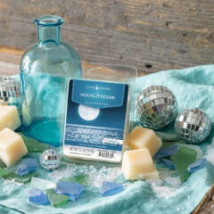Get away to a soothing ocean oasis with our Moonlit Ocean wax melt. This unique blend of sea salt, amber, and tonic bean transports you to a serene beachside haven, helping you decompress and find your center. The soy-based wax melts gradually releases its calming aroma to transform your space into a relaxing oasis.