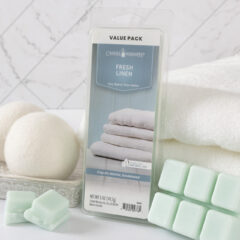 FRESH LINEN FRAGRANCE: Fresh, fluffy towels warm from the dryer. TOP NOTES: Aqueous, Marine, Jasmine, Orange MID NOTES: Fruity, Apple, Jasmine, Rose BASE NOTES: Woody, Sandalwood, Peach, Mimosa