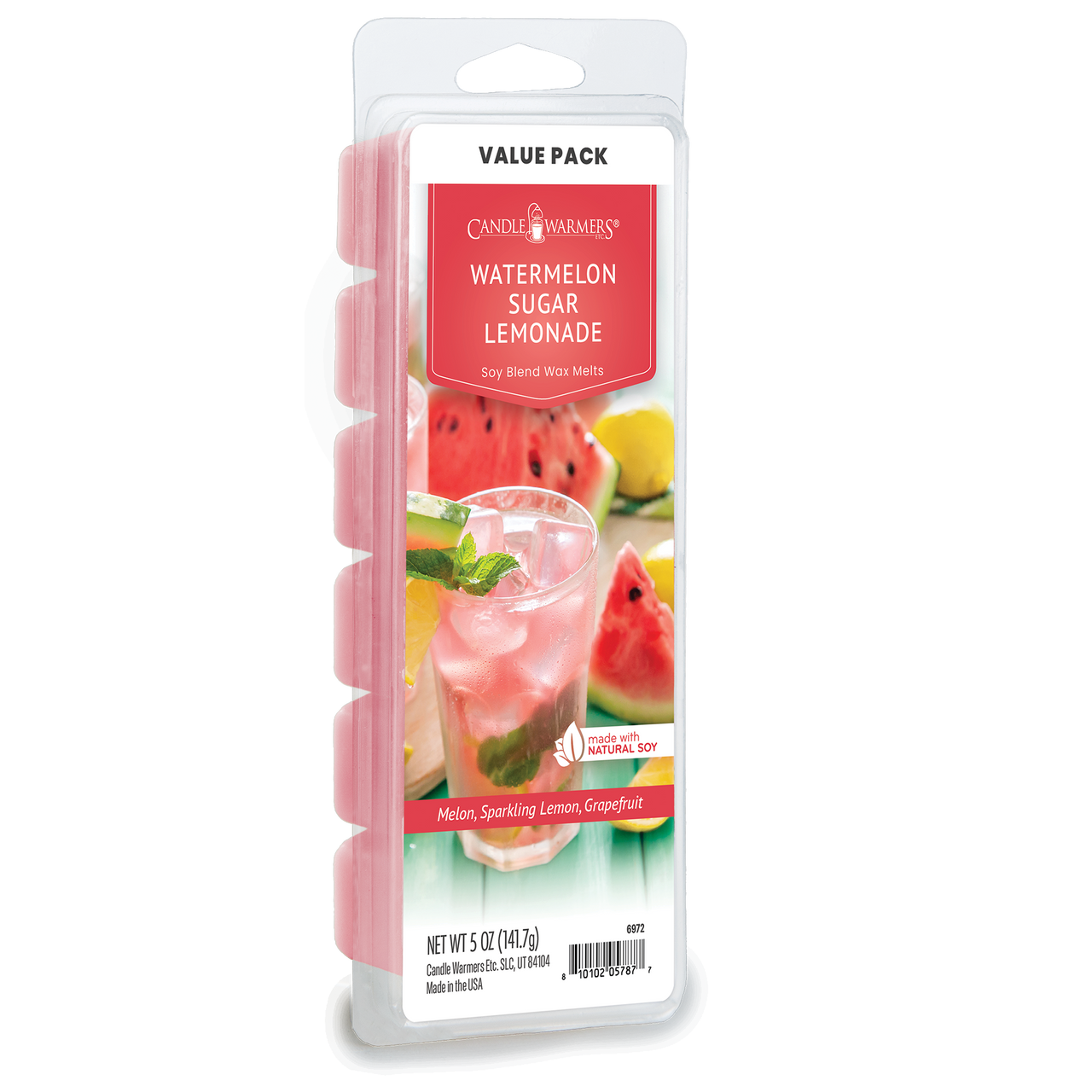 WATERMELON SUGAR LEMONADE FRAGRANCE: Tart lemonade infused with juicy watermelon and fresh spearmint. TOP NOTES: Citrus, Lemon, Grapefruit MID NOTES: Pomelo, Melon, Fruit BASE NOTES: Melon, Mint, Herbal