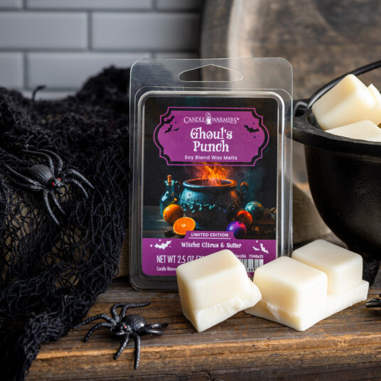Brew up something spooky with our Ghoul’s Punch wax melt! Ideal for setting the mood at your Halloween party or giving your home a wickedly fun twist, Ghoul's Punch is a frightfully delightful way to add a burst of fruity freshness to your space. Just pop it into your warmer and let the magic begin – it’s a potion no ghoul can resist! TOP NOTES: Citrus, Strawberries, Orange, Tangerine MID NOTES: Plum, Black Currant, White Violet, Raspberry BASE NOTES: Vanilla, Soft Sandalwood