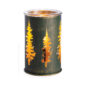 Bring the serene beauty of nature indoors with our Golden Pines Illumination Wax Warmer. Glowing pine tree cutouts cast soft patterns, while a vintage bulb adds a warm golden light. The green distressed metal finish offers rustic charm, blending nature-inspired design with cozy, vintage appeal.