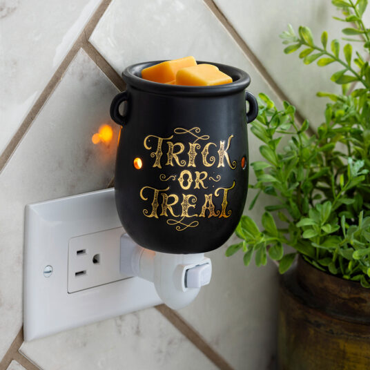 The Cauldron Pluggable Fragrance Warmer is the perfect way to add a spooky yet charming touch to your Halloween decor. With its sleek black cauldron design and