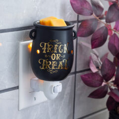The Cauldron Pluggable Fragrance Warmer is the perfect way to add a spooky yet charming touch to your Halloween decor. With its sleek black cauldron design and
