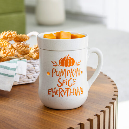 Embrace the cozy vibes of fall with our Pumpkin Spice Fragrance Warmer. Shaped like a large cream mug and featuring the phrase “Pumpkin Spice Everything,” it’s the perfect autumn décor piece. This charming warmer adds seasonal spirit and a warm, comforting ambiance to any room.