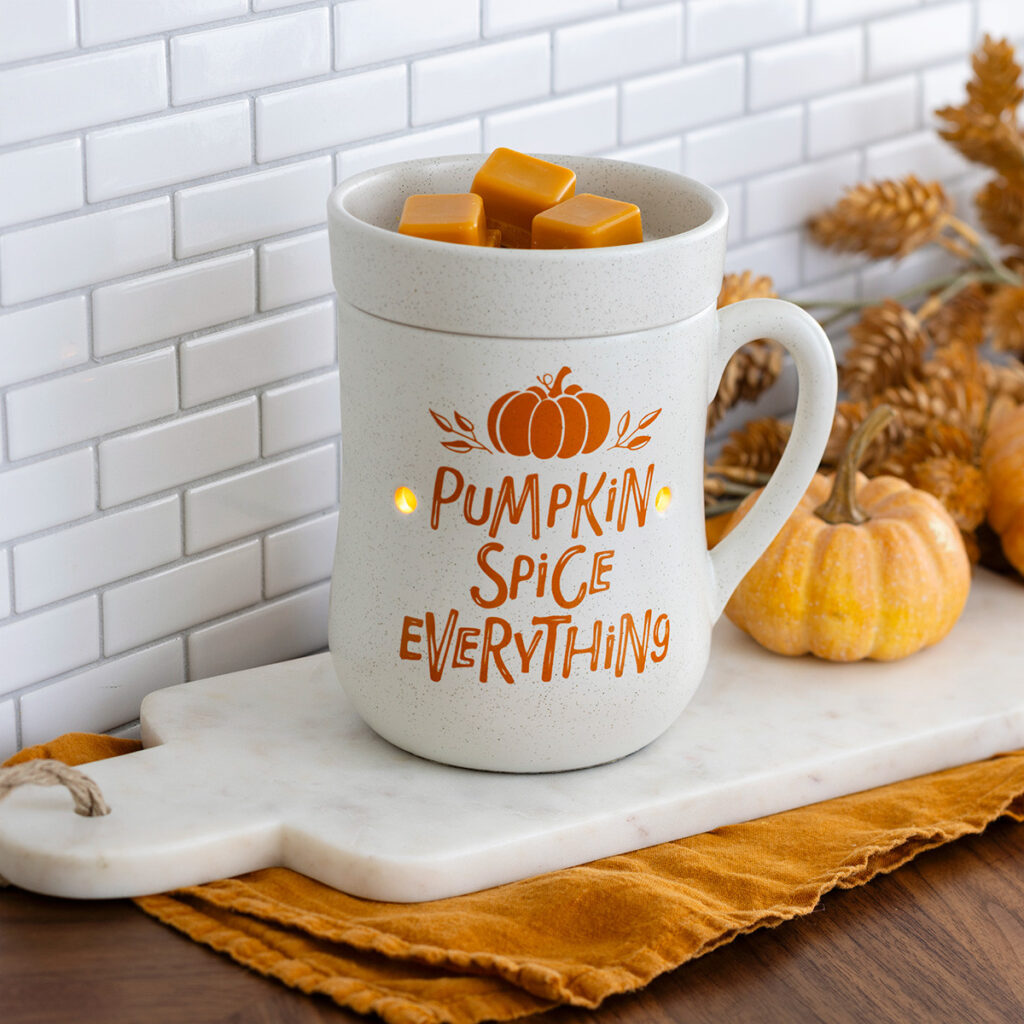 Embrace the cozy vibes of fall with our Pumpkin Spice Fragrance Warmer. Shaped like a large cream mug and featuring the phrase “Pumpkin Spice Everything,” it’s the perfect autumn décor piece. This charming warmer adds seasonal spirit and a warm, comforting ambiance to any room.