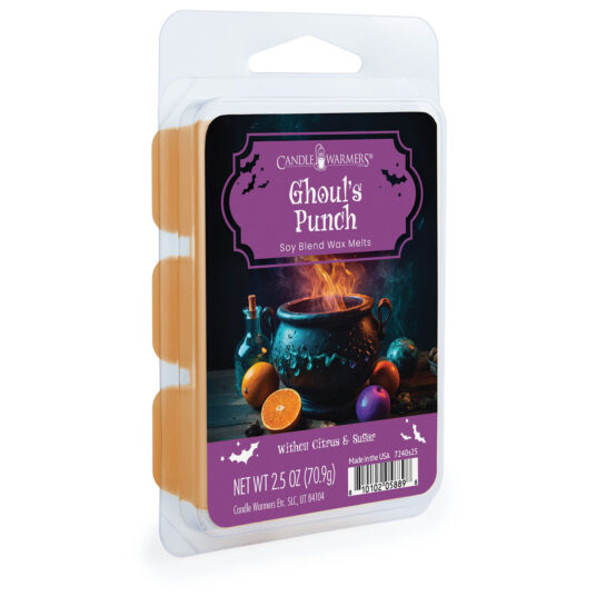 Brew up something spooky with our Ghoul’s Punch wax melt! Ideal for setting the mood at your Halloween party or giving your home a wickedly fun twist, Ghoul's Punch is a frightfully delightful way to add a burst of fruity freshness to your space. Just pop it into your warmer and let the magic begin – it’s a potion no ghoul can resist! TOP NOTES: Citrus, Strawberries, Orange, Tangerine MID NOTES: Plum, Black Currant, White Violet, Raspberry BASE NOTES: Vanilla, Soft Sandalwood