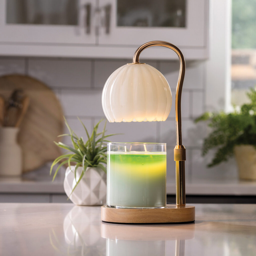 Vintage charm meets modern convenience in the Milk Glass Candle Warmer Lamp. The round milk glass shade features fluted and scalloped details.