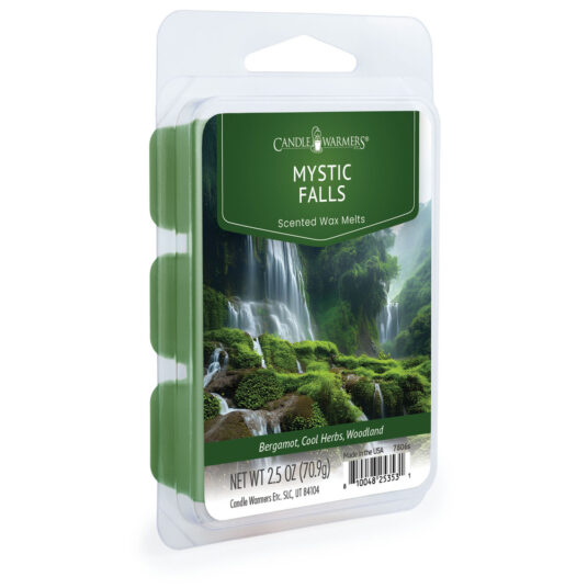 Mystic Falls 2.5oz Wax Melts evokes an enchanted forest after a gentle rain. Bergamot and cool herbs weave through woods, lush greens, and moss for a serene, magical escape.