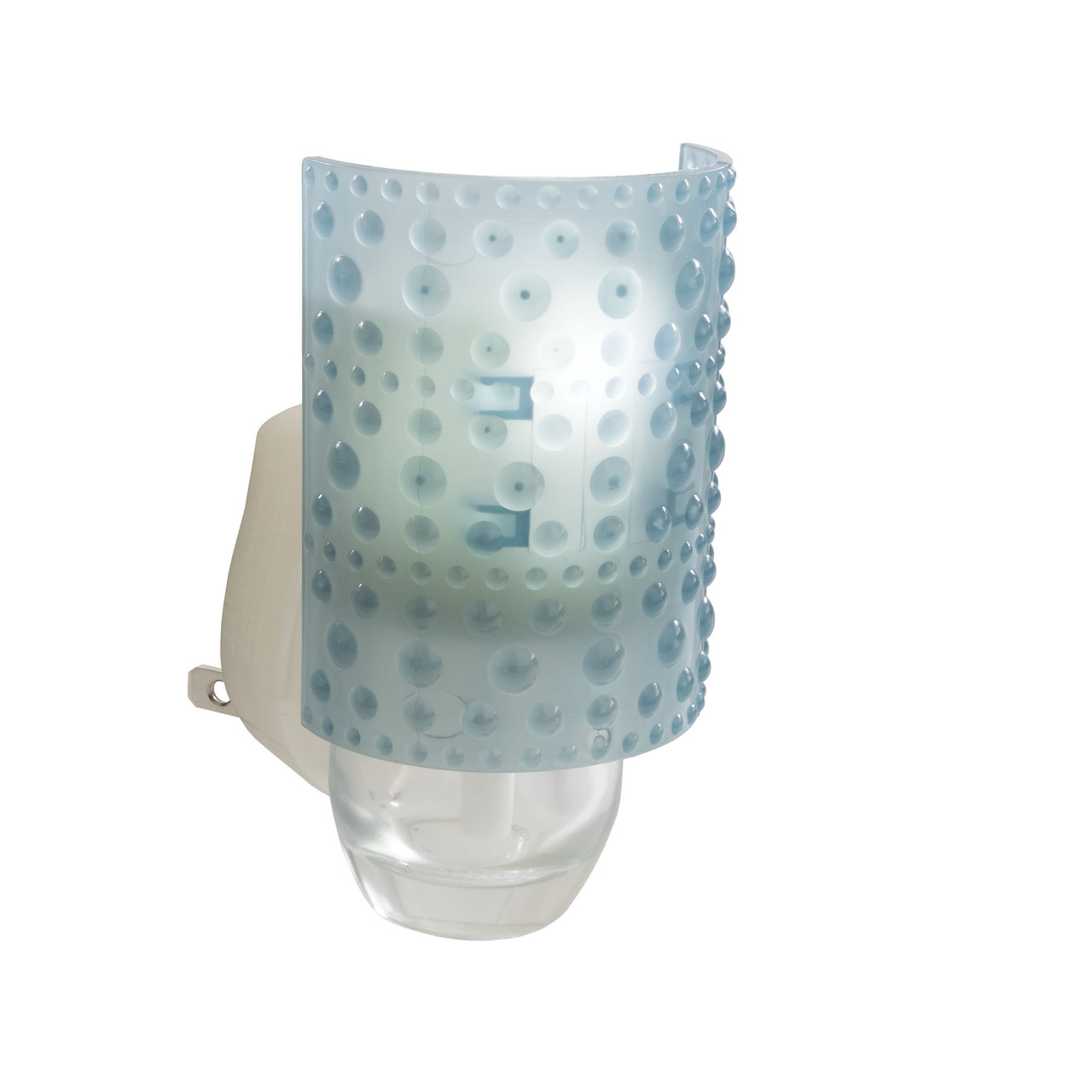 The Hobnail WallScents™ Warmer features a vintage-inspired textured translucent surface in soft blue, casting a cozy glow while gently warming oil for long-lasting fragrance
