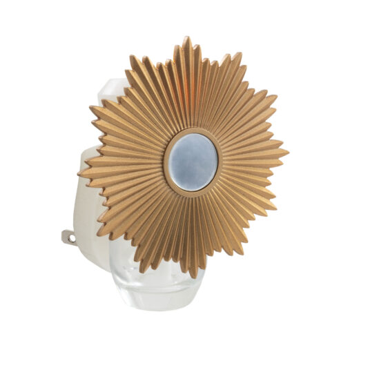 Brighten your space with the Sunburst WallScents™ Fragrance Warmer. Its golden sunburst and mirrored center make a bold statement while gently warming oil for a clean, consistent fragrance—no flame, no mess.